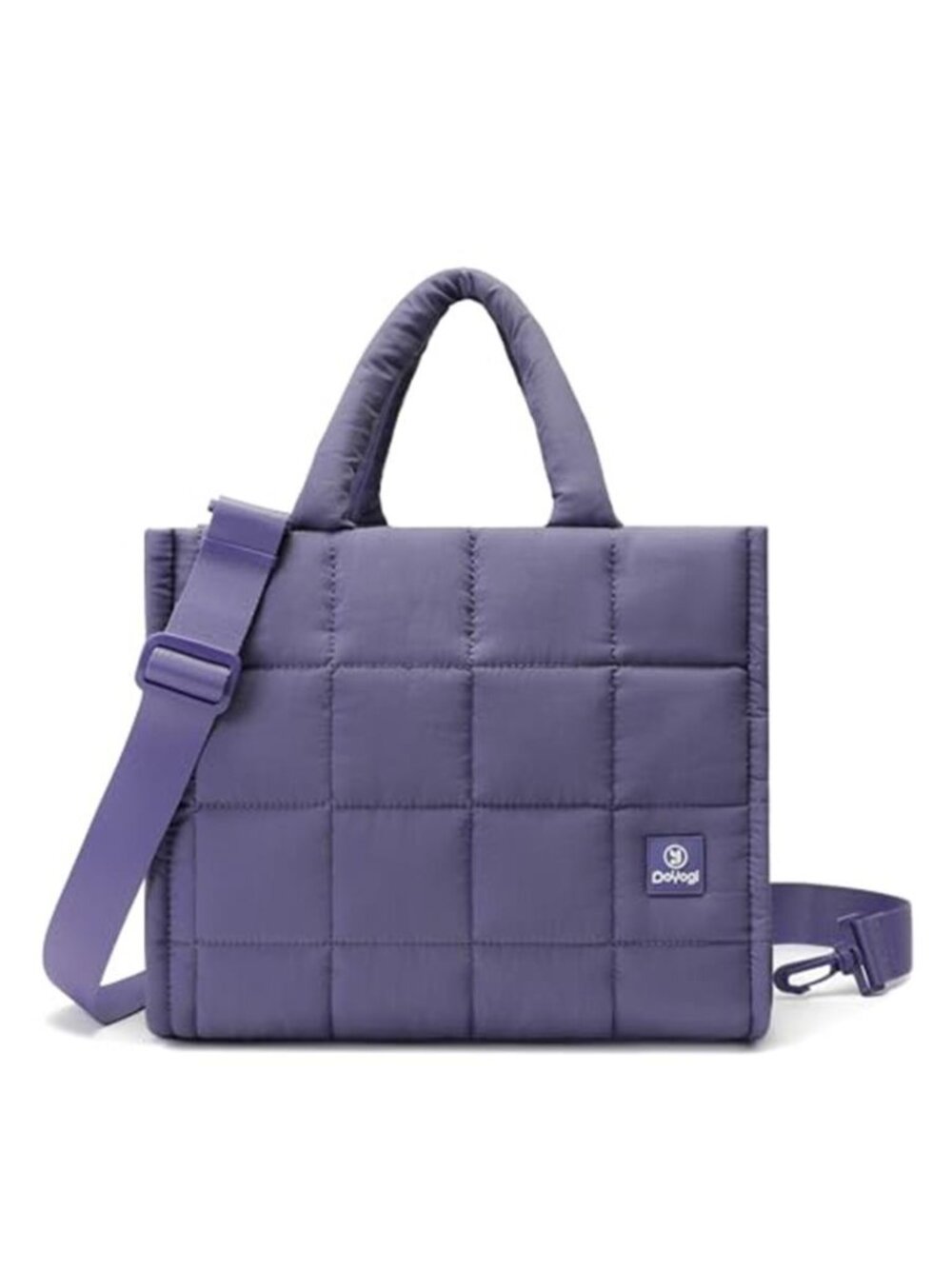 Purple Quilted Puffer Crossbody Bag Large Nylon Weekender Shoulder Tote
